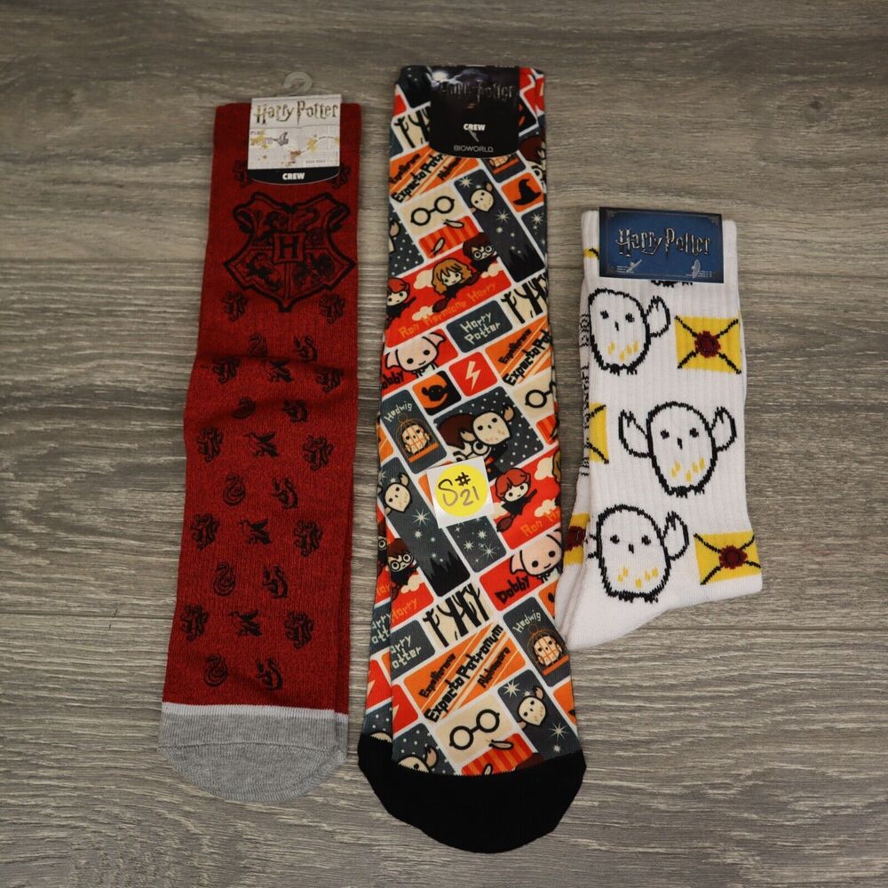 Loot Crate Wear X3 Pairs Harry Potter Mix and Match Adult Non-Slip Crew Socks